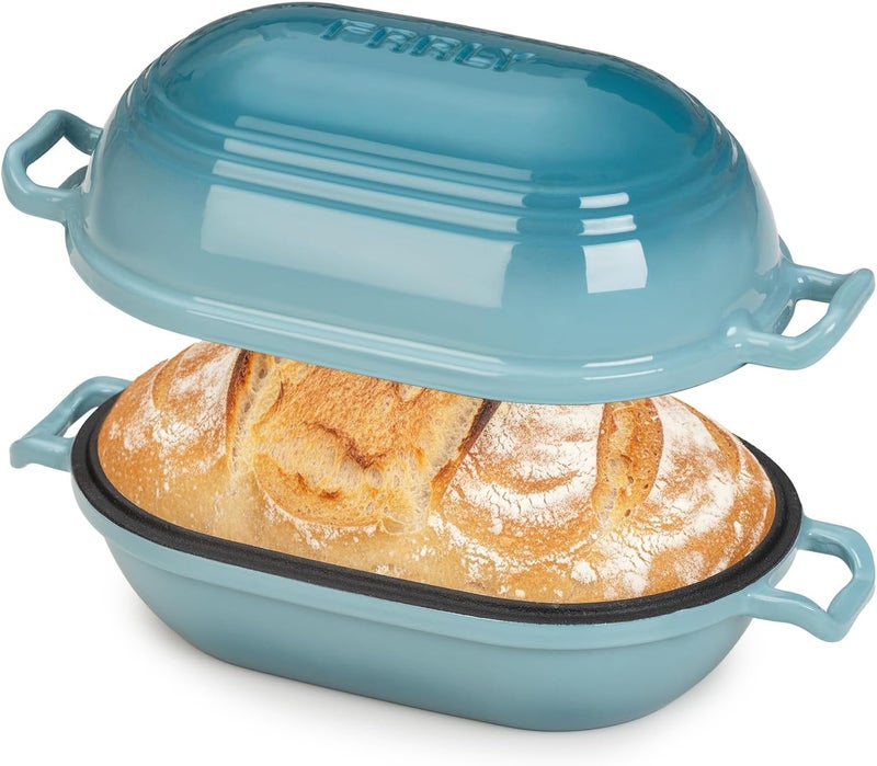FRRLY Enameled Cast Iron Dutch Oven for Sourdough Bread Baking,9 x 5-4/5 Inch Oval Cast Iron Bread Pan with Lid,Dutch Oven for Homemade Sourdough Baking,2.8QT Meatloaf Pan,Oven Safe - Image 1